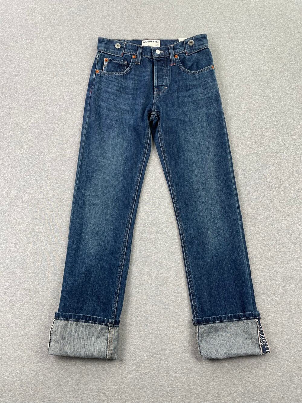 NWT Free People Slade Slim Selvedge Jeans Womens 24 Dark Wash Denim Straight Leg
